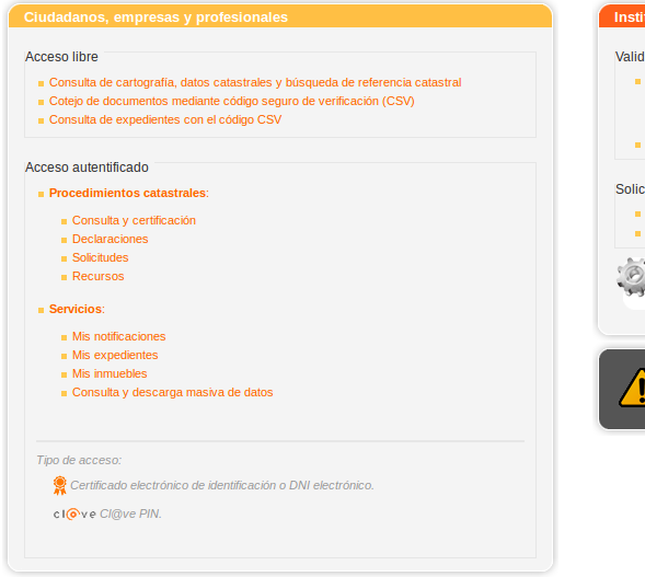 Página de inicio de la Sede Electrónica del Cataastro (SEC)